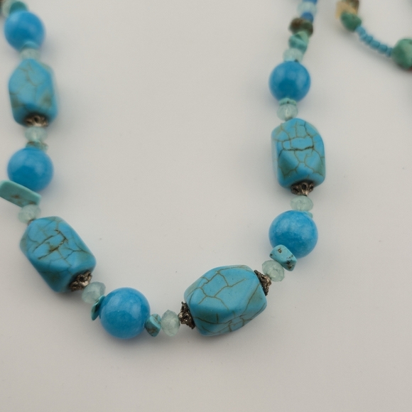 Lot 2 Turquoise Color Beaded Necklaces Multi Strand Southwestern Style Set - Picture 2 of 7